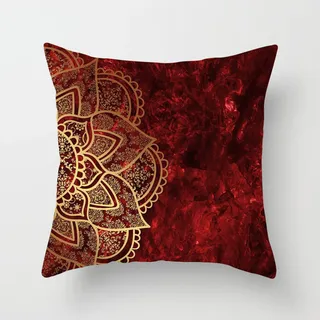 Kissenbezug 45x45 Rot Goldene Mandala Sofakissen Baumwolle Leinen Kissen Bett mit Reißverschluss Pillow Cover Knitterfreie Couchkissen Atmungsaktivität Kissenbezüge 45x45 Kopfkissenbezug1 Pcs