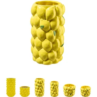 Mediterrane Zitronen-Vase & Übertopf aus Keramik - Handgefertigtes 3D-Relief Design in Gelb & Grün - Hochglanz-Glasur - Ideal für Sommerparty, Garten-Deko & Blumen-Arran (Ø 17,5 cm H: 32 cm Gelb/Grün)