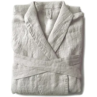 JOWOLLINA Unisex Bademantel Morgenmantel aus 100% feinem Waffelpique Leinen Stonewashed mit Schalkragen Liquid (L/XL, Liquid ID) - L-XL