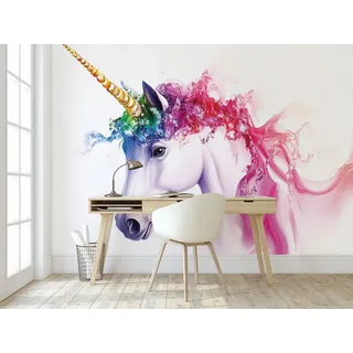 Vlies Fototapete Kinderzimmer 400x280 Cm Einhorn - Fototapeten Tapeten Für Kinder Mädchen - Kindertapete - Kinderzimmertapete Tiere Weiß Rosa, Wallarena