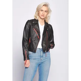 Lederjacke MAZE "Amur", Damen, Gr. XL, schwarz (schwarz, rot), Obermaterial: 100% Lammleder. Innenfutter: 100% Baumwolle. Ärmelfutter: 100% Polyester, Jacken