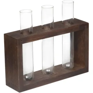 Holzvase mit Reagenzglas, 3er-Set, 75 x 50 x 160 mm, braun, für moderne Dekoration