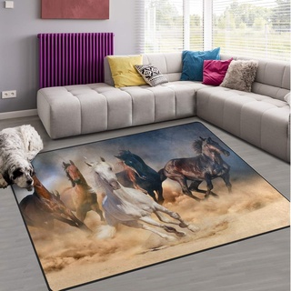 Naanle Rutschfester Teppich für Wohnzimmer, Esszimmer, Schlafzimmer, Küche, 150 x 200 cm, afrikanisches Pferd