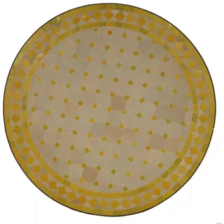 Casa Moro Gartentisch Marokkanischer Mosaiktisch Ø 60cm rund gelb Terrakotta mit Gestell (Kunsthandwerk aus Marrakesch), Mosaik-Beistelltisch Bistrotisch Boho Balkontisch, MT2030, handmade beige|gelb