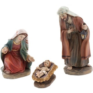 ELLUG Krippenfiguren Set 3tlg. heilige Familie: Maria, Josef & Jesus in Krippe H.: ca. 11cm, Weihnachtskrippe Figuren Krippenzubehör Weihnachtsdeko
