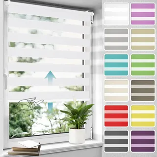 Allesin Doppelrollo schnurlos Klemmfix ohne Bohren Duo Rollos für Fenster, 50x140cm (Stoffbreite 50 cm) Weiß, Drücken Und Ziehen Springrollos Klemmrollo Fenster, Rollo ohne Schnur