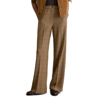 Chinohose MARC O'POLO "mit Glencheck-Muster", Damen, Gr. 32, Normalgrößen, braun (schwarz beige), Obermaterial: 63% Polyester, 34% Viskose, 3% Elasthan, kariert, extralang, Hosen Chinohose
