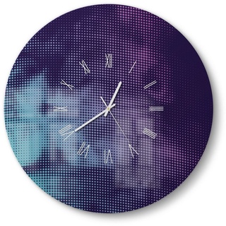 DEQORI Wanduhr 'Türkis-pinker Farbdunst' (Glas Glasuhr modern Wand Uhr Design Küchenuhr) blau|rosa 50 cm x 50 cm