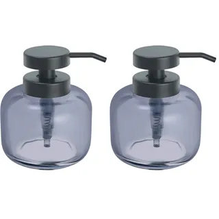 blomus Seifenspender -LAVU- aus Glas | Handseifenspender in Dunkelgrau | Farbe Smoke |10 x 10 x 12 cm | Flüssigseifenspender mit Pumpkopf (Packung mit 2)