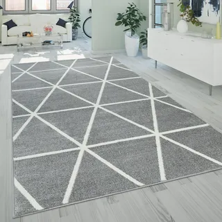 Paco Home Stella 401 Kurzflorteppich 60 x 100 cm Grau/Weiß