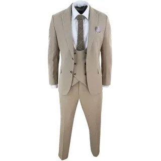 TruClothing.com Herren Tweed 3 Stück Anzug Tan Oak Zweireihig Tailored Fit Hochzeit - 56