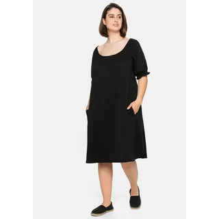 Jerseykleid SHEEGO "Große Größen" Gr. 44, Normalgrößen, schwarz Damen Kleider Freizeitkleider mit Smok-Ausschnitt und Puffärmeln
