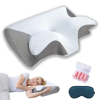 Sleep Fit Kissen Orthopädisches Design für gesunden Schlaf, Nackenkissen, Ergonomisches Kissen für Seiten-, Rücken- und Bauchschläfer, Nackenstützkissen (Grau)