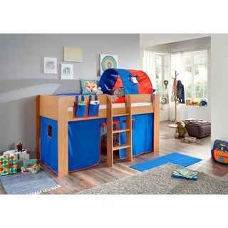 RELITA Hochbett Andi 90 x 200 cm Buche massiv natur blau/rot
