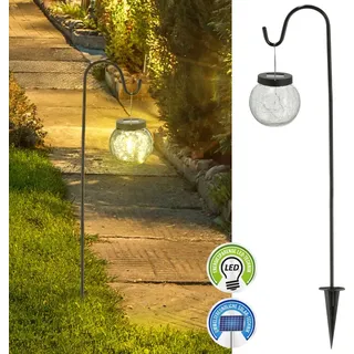 Solar LED Leuchte H70cm Gartenstecker Kugel Crackle-Design Solarpanel 20 LEDs warmweiß Wegelicht Gartenleuchte