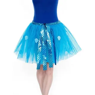 Metamorph Kostüm Meerjungfrau Tutu Karneval Faschingskostüm Damen, Glitzernder Tüllrock für Meeresbewohnerinnen blau