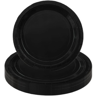Schwarz Pappteller,16 Stück Einwegteller Schwarz,18CM Rund Teller Einmalteller Einweg Geschirr,7inch Partyteller Einmalgeschirr Tisch Dekorationen Partygeschirr für Hochzeit Garten Geburtstag Party