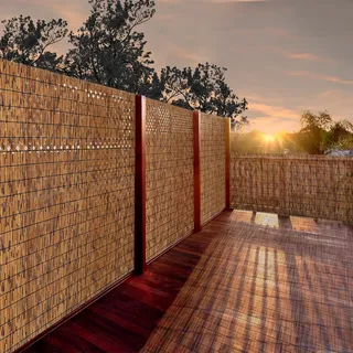 Bliajkswyr Balkonsichtschutz meterware 30 50 90 150 180 200 250 300 400 500cm hoch Sichtschutz aus dichtem Schilf 70% Lichtfilter rollzaun Holz for Balkon Garten Zäune dekorativ