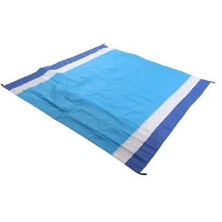 Tragbare, Wasserdichte, Faltbare Und Trendige Picknickdecke, Große Sandfreie Strandmatte Für Reisen Und Camping, Blau-weiß Und Mittelblau Gestreift.
