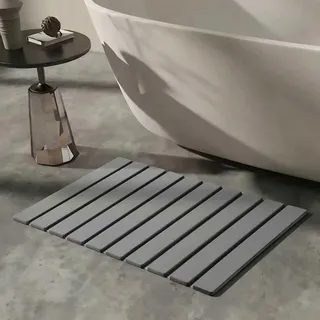 Badematte Stein 60 x 40 cm - Badvorleger Kieselgur, Steinmatte Badezimmer, rutschfest Wasserabsorbierend (Grau, 60 X 40cm)
