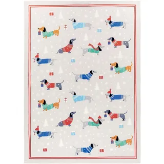 Kracht 3er Pack Halbleinen Geschirrtücher Weihnachtsdackel 50x70 cm