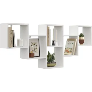 KUBUTKU Dekorativ Wandregal mit 6 Böden 160x66x18 Design Skandinavischer Modern für Wohnzimmer Küche Büro Schlafzimmer Badezimmer Hängeregal Bücherregal (Weiß)