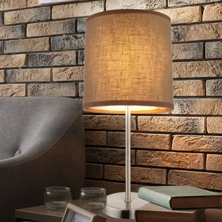 Tischleuchte Textil braun Tischlampe Stoff Schlafzimmer Nachttischlampe silber, nickel-matt, 1x E14, DxH 15 x 35 cm