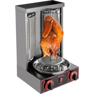 2 Brenner Gas Edelstahl Gas Dönergrill 360° drehbar BBQ Tischgrill kommerziell Kebabgrill 3000W - Schwarz