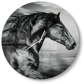 DEQORI Wanduhr 'Galoppierendes Pferd' (Glas Glasuhr modern Wand Uhr Design Küchenuhr) schwarz 50 cm x 50 cm