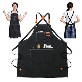 GTDOOCE Schürze Kochschürze,Grillschürze,Canvas Jeans Schürze mit Kochschürze Küchenschürze Koch Schürze Grillschürze Latzschürze Kellnerschürze mit Taschen Schürze Unisex - 78x57cm