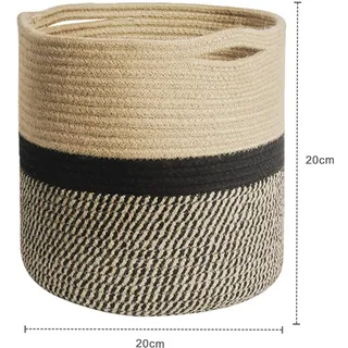Intirilife Pflanzkorb Aufbewahrungskorb aus Baumwollseil in Braun - Schwarz - 20 x 20 cm - Korb Übertopf für Pflanzen Blumentopf Kräutertopf