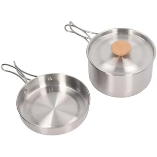 Phefop Tragbares Camping-Kochgeschirr-Set aus 304 Edelstahl, Leichtes Kochgeschirr, 1,4-l-Topf und 0,7-l-Pfanne Zum Wandern und Angeln