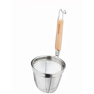 KitchenCraft Nudelsieb Edelstahl mit Eukalyptusholzgriff 14 x 16 x 34 cm