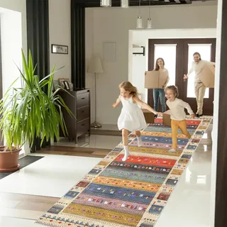 Teppich Läufer Flur Küche Teppichläufer rutschfest Waschbar Küchenteppich 60 x 90 cm Kücheläufer Flurteppich Kitchen Läufer Teppiche Waschbare Fußmatte Lang Schlafzimmer Entryway Runner Teppich