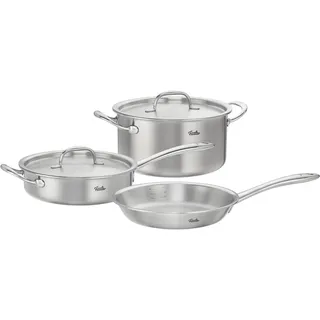 Fissler Topf-Set Fissler M5 Pro-Ply®, Edelstahl-Topfset (5-teilig), Edelstahl 18/10 (Set, 5-tlg., 5-teilig: Bratpfanne, Sauteuse und Stielkasserolle), 5-teiliges Premium Kochgeschirr mit Pro-PlyTM Technologie silberfarben