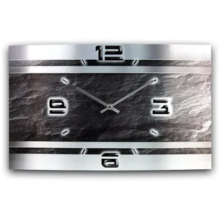 Kreative Feder Abstrakt - Designer-Wanduhr aus gebürstetem Aluminium Größe 50x30cm mit leisem Uhrwerk wahlweise Funk oder Quarz (Schiefer Metallic, leises Funkuhrwerk)