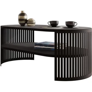 Mirjan24 Couchtisch mit Ablage Fahugin I, Ovale Form, Beine aus Metall, Kaffeetisch, Wohnzimmertische, Beistelltisch, Sofatisch, Teetisch (Schwarz Molet, Schwarz)