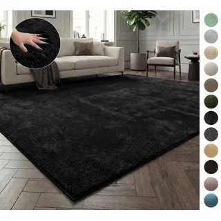 OTTO home Teppich Cali, in Standard- und Premium-Qualität, 13 mm oder 16 mm Höhe, rechteckig, Uni-Farben, kuschelig, & weich, waschbar, Wohnzimmer, Schlafzimmer schwarz rechteckig | 180 cm x 230 cm