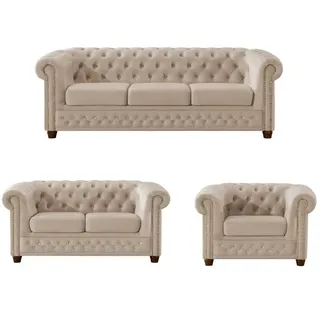 S-Style Chesterfield Polstergarnitur 3+2+1 Cleo Blink ¦ beige ¦ Maße (cm): B: 203 H: 72