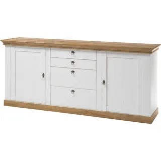 Sideboard HOME AFFAIRE "Cremona, Sideboard, moderner Schrank, Kommode im Landhausstil", weiß (pinie weiß nb, pinie weiß nb, applikation wotan eiche nb), B:210cm H:91cm T:52cm, Sideboards, Sideboard, Metallgriffe, ausreichend Stauraum, vielseitig einsetzbar 210 cm breit