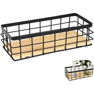Drahtkorb, Obstkorb, Metallkorb Schwarz Dekokörbe Haushalt Wandkorb Metall Badezimmer Aufbewahrungskorb Korb Metall für Obst Snacks Küche Speisekammer, 25x10x7.5cm(1 Stück)