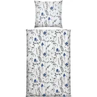 Erwin Müller Single-Jersey Blumen Blau 155 x 220 cm + 80 x 80 cm