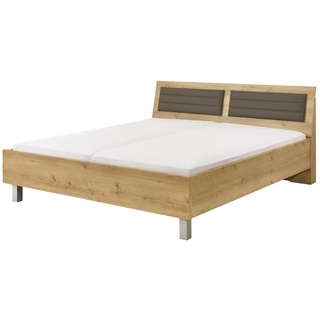 Modernes Bett 180x220 cm in Eiche Dekor mit Beinen in Silber - Atakama
