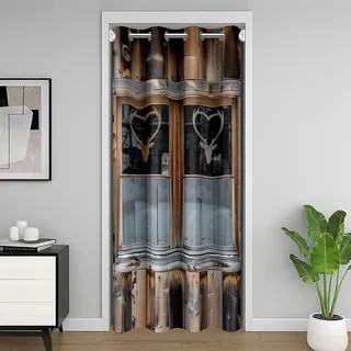 Homewish Holz Türvorhang 106x203cm Rustikale Sichtschutz Vorhänge Hirsch Tier Dekor,Vintage Landhausstil Aus Holzbrettern Schrankvorhang für Erwachsener Schlafzimmer Wohnzimmer Wohndeko 1 Vorhang