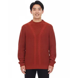Herren Strick-Pullover mit Zopfmuster nachhaltiger Rundhals-Sweater 970108 Rost-Braun - 56/58