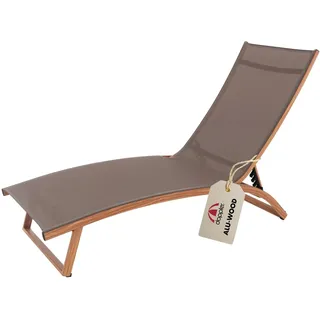 Doppler Varese Liege in Holzoptik/Greige I Gartenliege aus Aluminium I Sonnenliege mit Rollen I Rollliege klappbar & verstellbar I Gartenmöbel wetterfest I Outdoor Möbel für Garten & Balkon