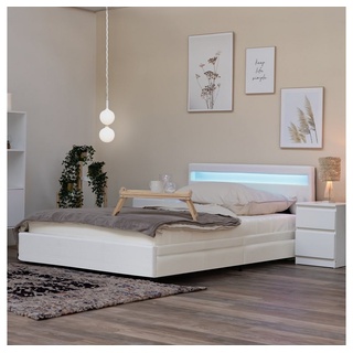 HOME DELUXE Bett LED Bett NUBE mit Schubladen (Set, 2-tlg., bett mit Schubladen und Lattenrost), mit Bettkasten und Lattenrost, Variante mit oder ohne Matratze weiß