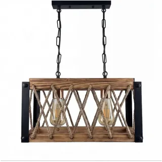 Licht-Erlebnisse Pendelleuchte SELMAR, ohne Leuchtmittel, 40 cm breit H: max. 105 cm Holz geflammt Metall E27 2-flammig Rustikal bunt|schwarz