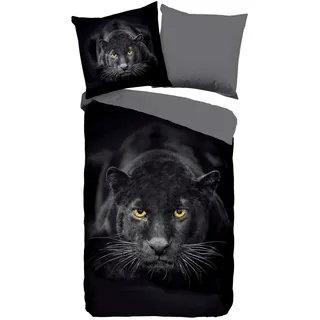 Muller Textil Pure Renforcé Bettwäsche Panter Schwarz 135 x 200 cm + 80 x 80 cm