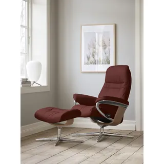 Fußhocker STRESSLESS "Sunrise", rot (cherry paloma), B:57cm H:42cm T:40cm, Leder PALOMA: PALOMA ist ein durchgefärbtes Semianilin-Möbelleder mit natürlicher Narbung., Hocker, Fußhocker, mit Cross Base, Größe S, M & L, Holzakzent Eiche